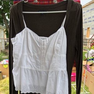 Cardigan and eyelet top